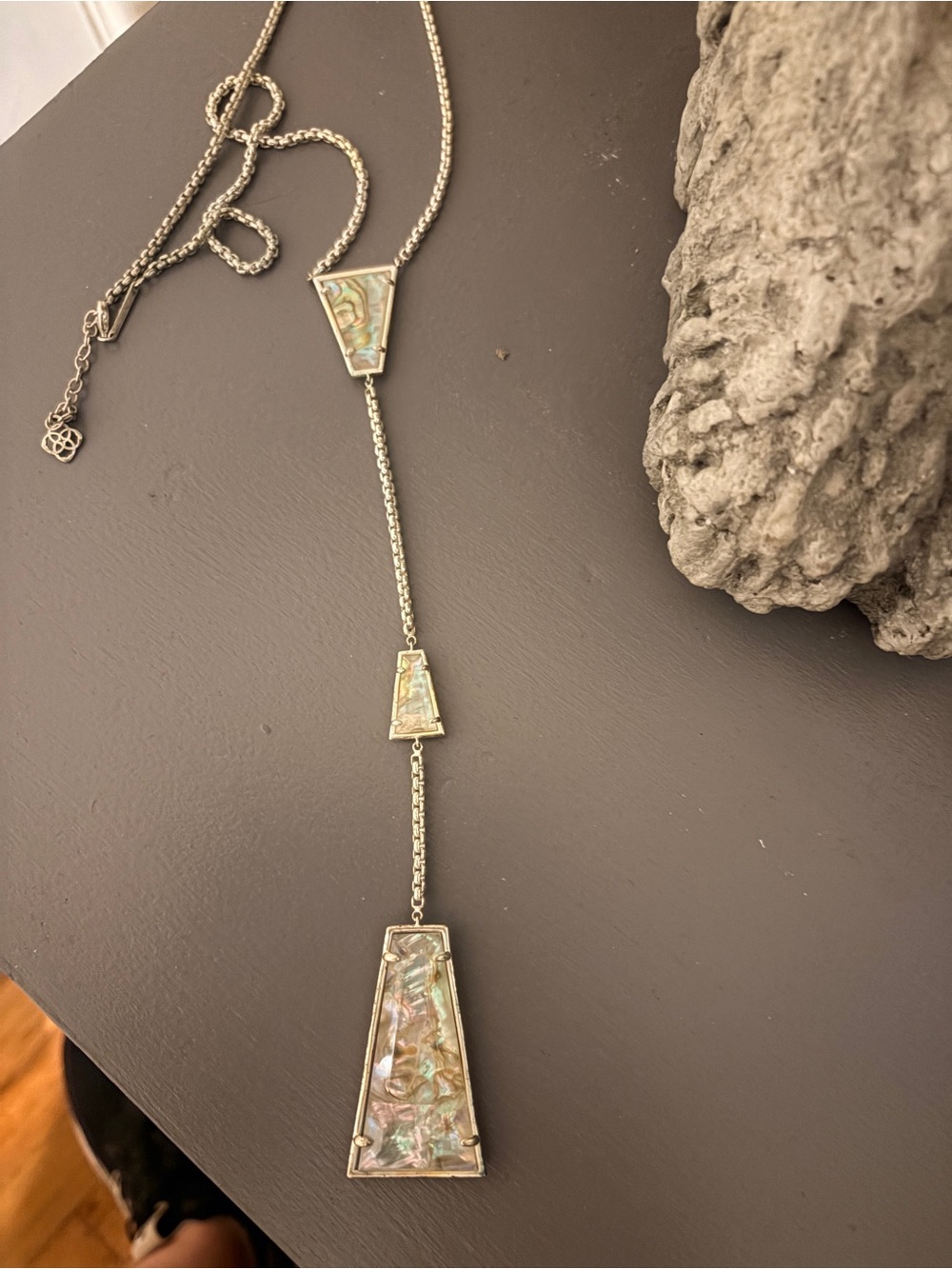 Sterling Silver Abalone Inlay Drop Necklace - Iridescent